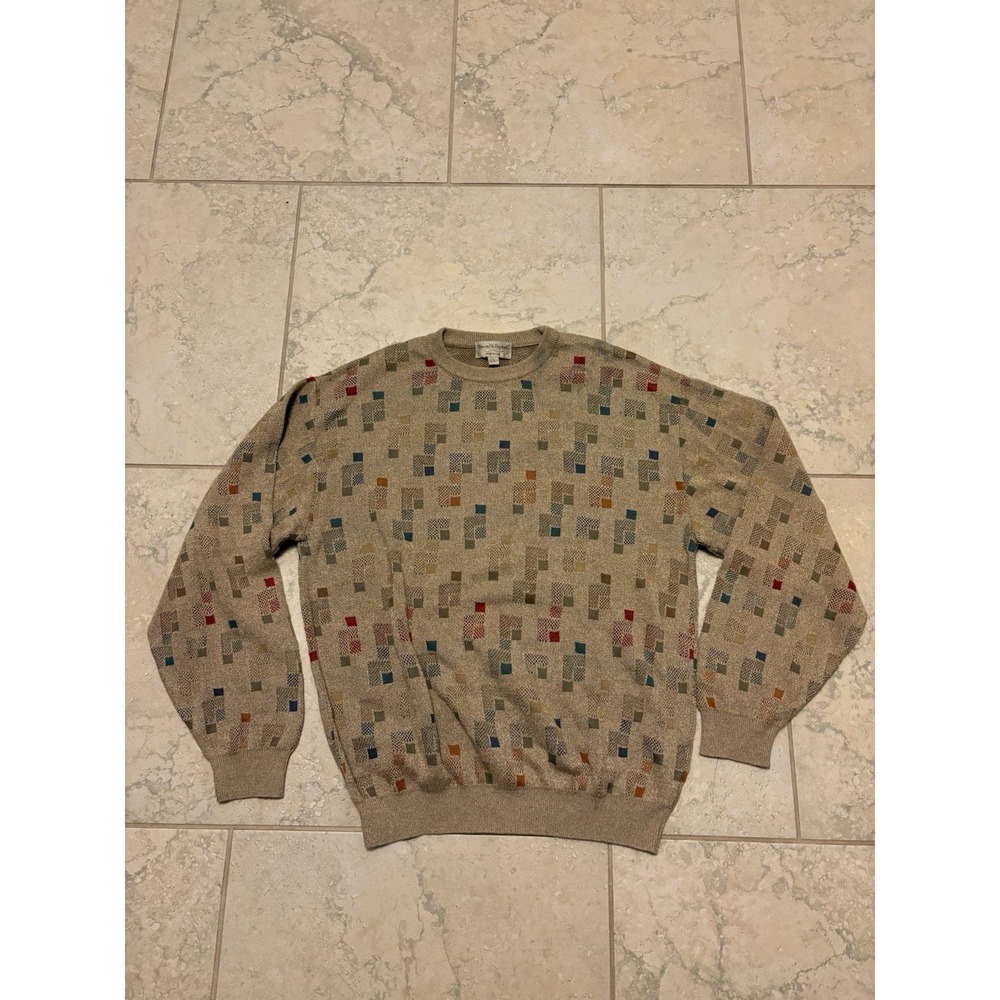 Vintage Tricots St Raphael Sweater Mens Large Tan Brown Crewneck Made USA